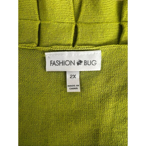 Fashion Bug Lime Green Long Sleeve Knit Top Plus Size 2X Ruffle V-Neck Cotton - Picture 9 of 14